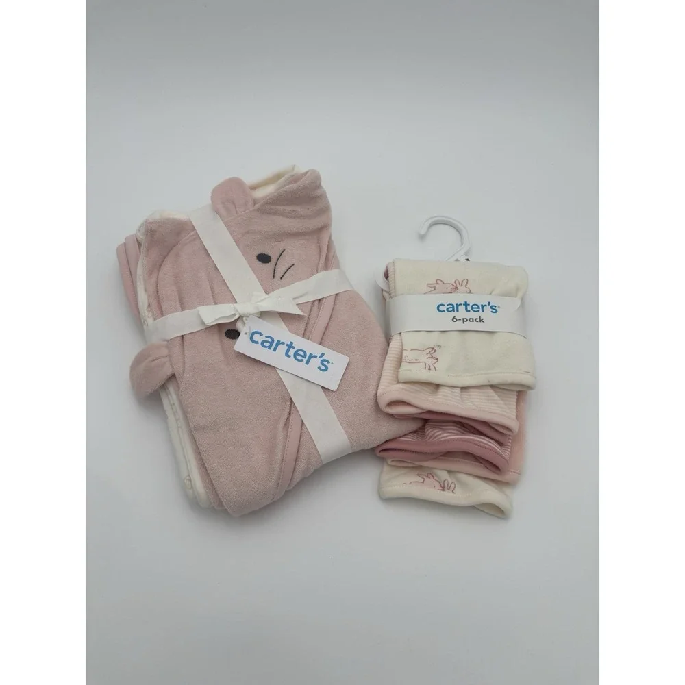Carter's Just One You Baby Bunny Hooded Bath Towels Set of 2& 6 Bunny Washcloths